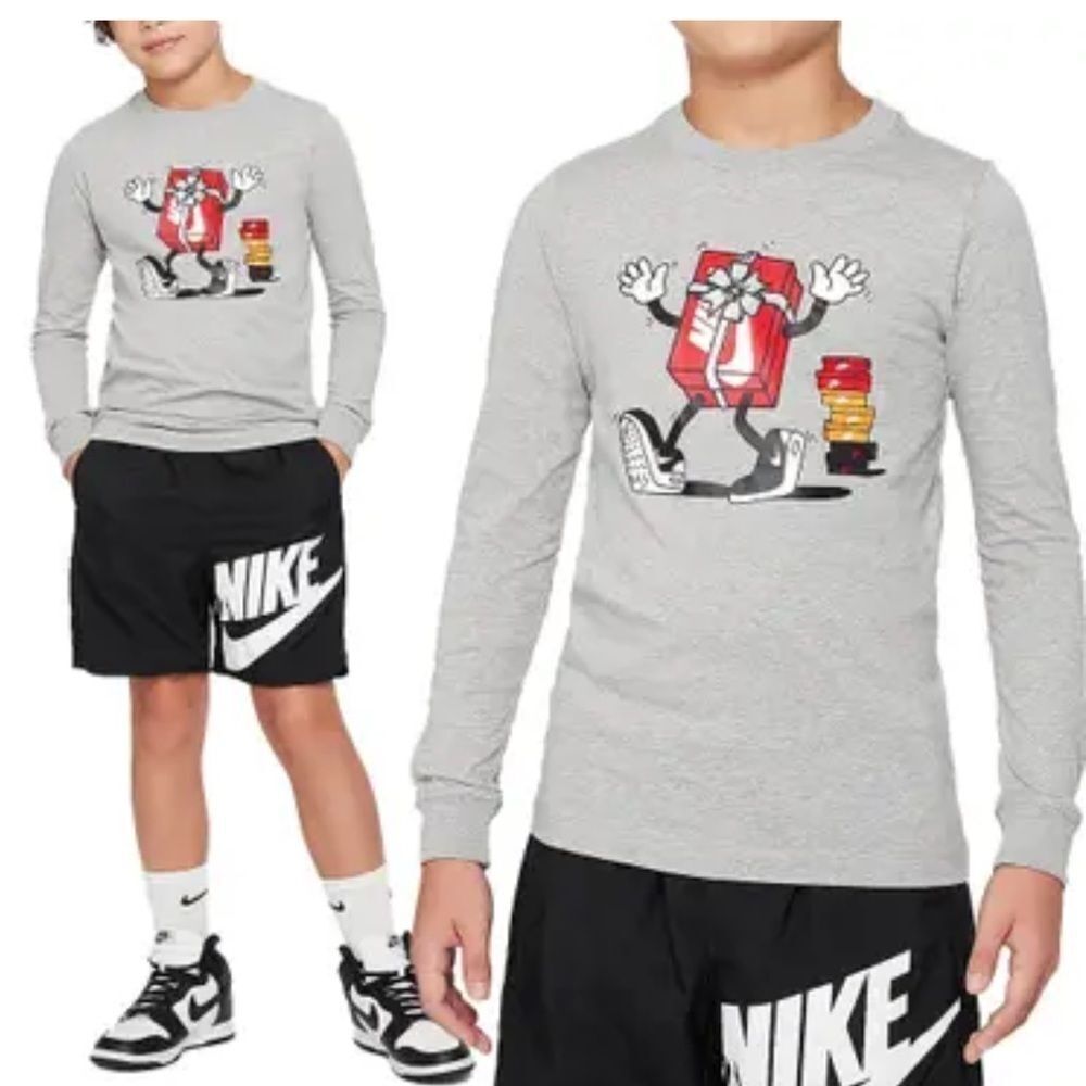 NIKE ❤️‼️NIKE SPORTSWEAR BIG KIDS' LONG-SLEEVE T-SHIRT GREY boys girls shirt XL